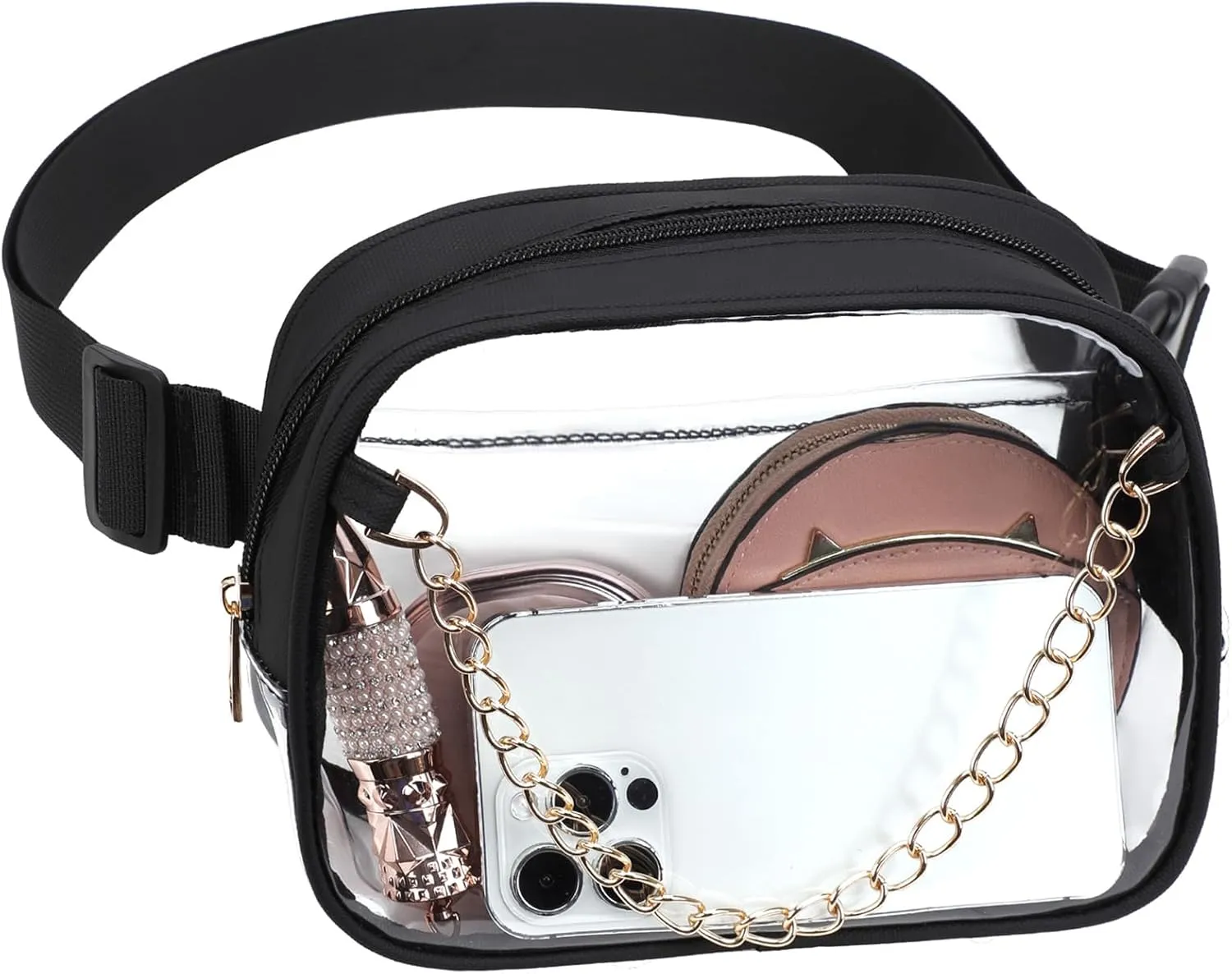 TINYAT Clear Fanny Pack Stadium Approved Clear Belt Bag for Women See Through Waist Bag Crossbody Purse for Events Concerts