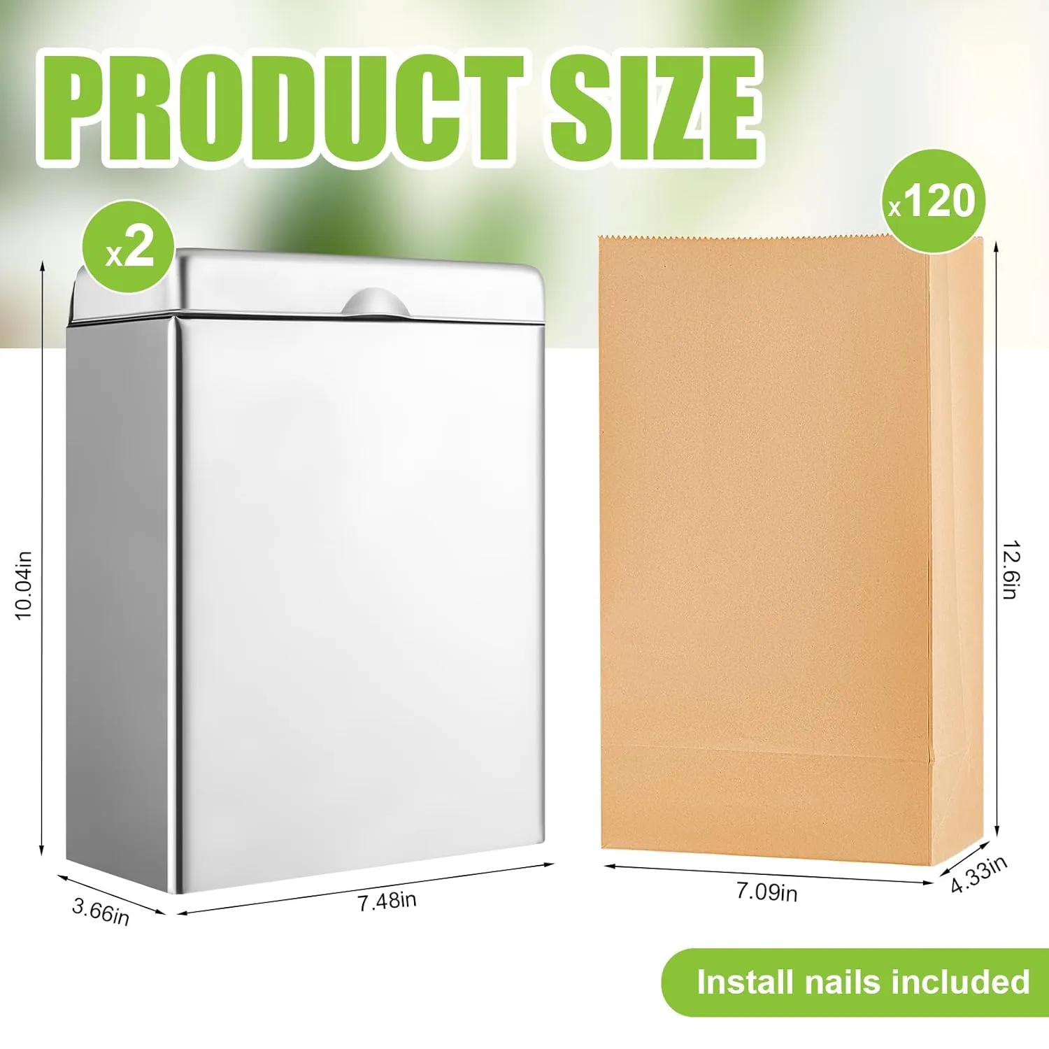 Tioncy 2 Pcs Sanitary Napkin Receptacle with 100 Feminine Hygiene Liner Bag Wall Mounted Tampon Holder for Bathroom Sanitary Napkin Disposal Bags Tampon Disposal Bin for Home Public Restrooms