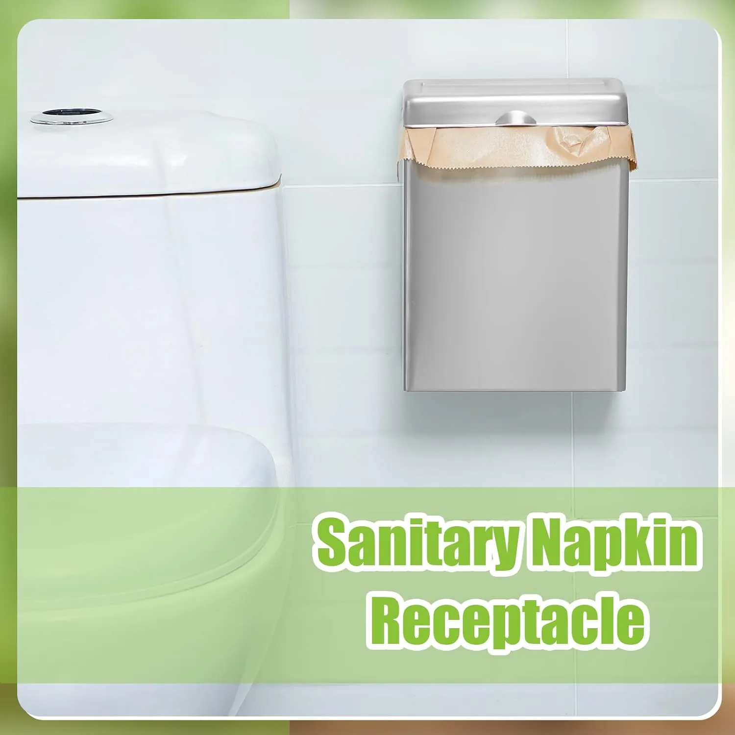 Tioncy 2 Pcs Sanitary Napkin Receptacle with 100 Feminine Hygiene Liner Bag Wall Mounted Tampon Holder for Bathroom Sanitary Napkin Disposal Bags Tampon Disposal Bin for Home Public Restrooms