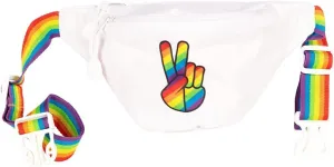 Tipsy Elves White Rainbow Peace PRIDE Fanny Pack - Flexible Adjustable Strap Waist Pack for PRIDE Parades, Parties and Events