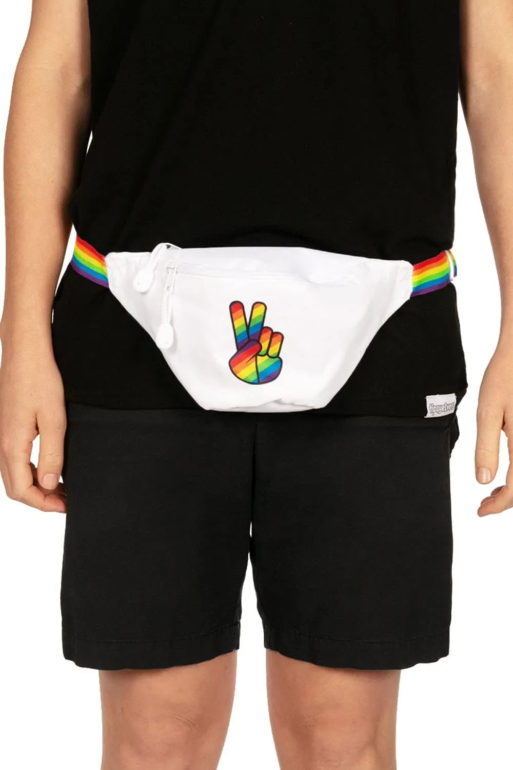Tipsy Elves White Rainbow Peace PRIDE Fanny Pack - Flexible Adjustable Strap Waist Pack for PRIDE Parades, Parties and Events