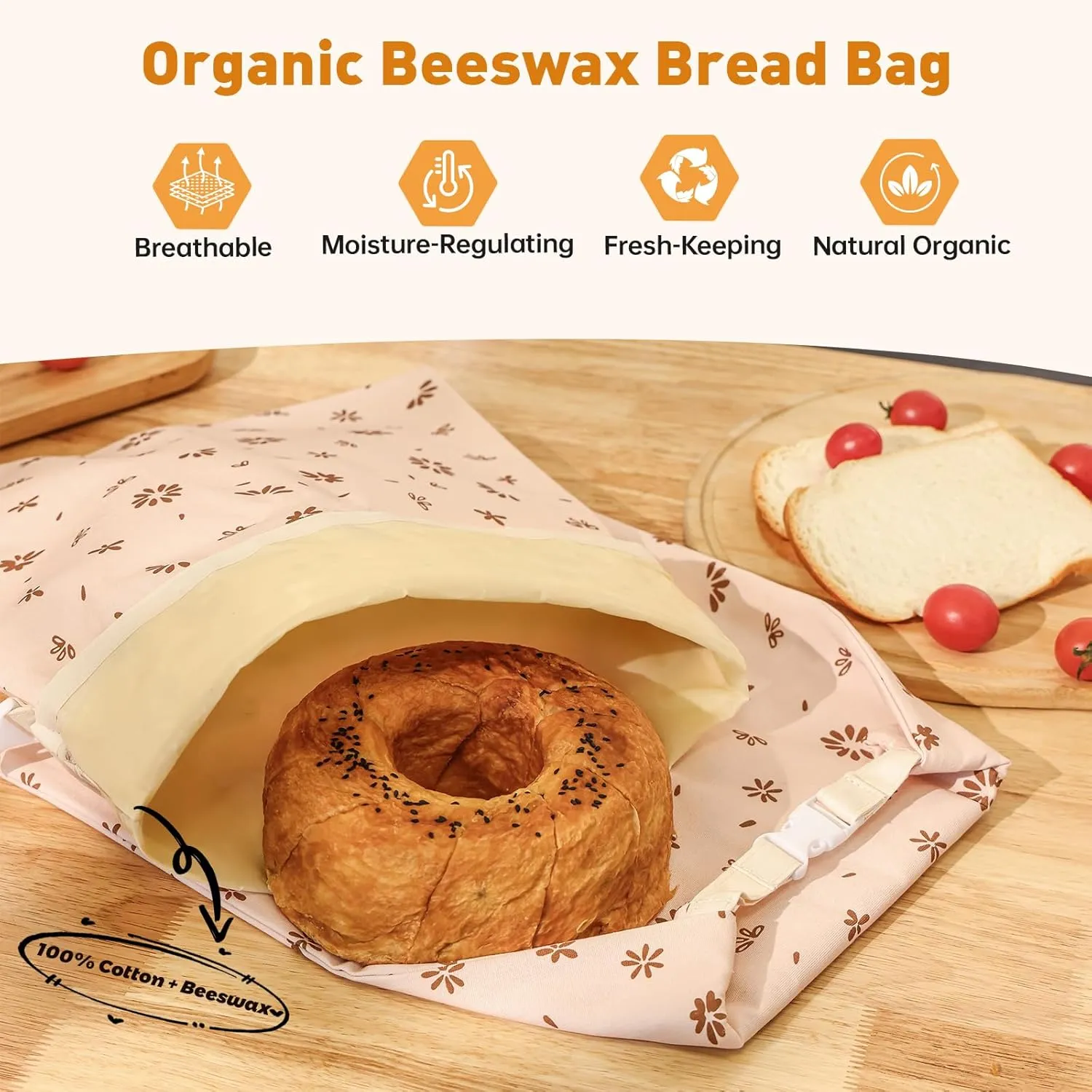 Tirphy Reusable Beeswax Bread Bags for Sourdough - Home Bread Storage to Keep Loaf Fresh, 2 Pack XL Bread Bags and Bowl Cover
