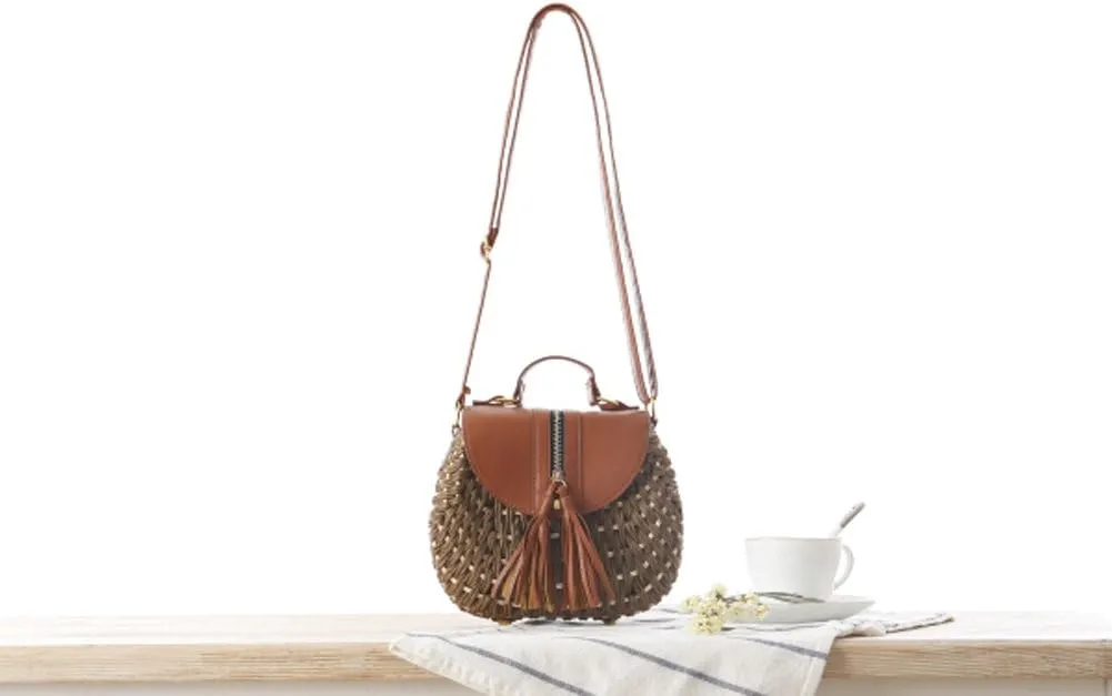 TONWHAR® Retro Beach Bag with Tassels Hand-woven Straw Purse
