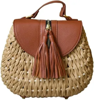 TONWHAR® Retro Beach Bag with Tassels Hand-woven Straw Purse