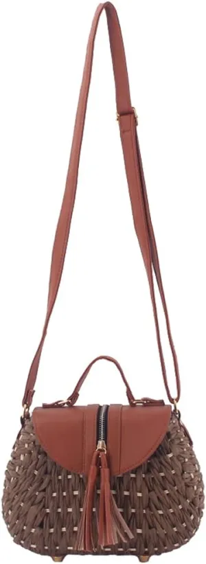 TONWHAR® Retro Beach Bag with Tassels Hand-woven Straw Purse
