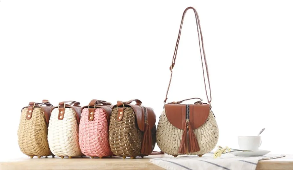 TONWHAR® Retro Beach Bag with Tassels Hand-woven Straw Purse