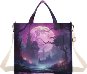 Tote Bag for Women Corduroy Tote Handbag with Zipper Shoulder Bag for Travel, Beach, Shopping, Mystical Night