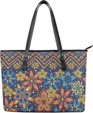 Tote Bag for Women,Work Tote Bags Large Laptop Tote Bag Waterproof Computer Leather Handbags Tribal Ethnic Purses