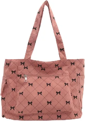 Tote Brown Bag Cute Bow with Multi Pockets Shopping Travel Women Large Shoulder Purse Handbag Slouchy Hobo Bag