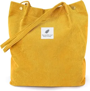 Tote Women Girls, Large Capacity Corduroy Reusable Grocery Shoulder Bag with Inner Pockets