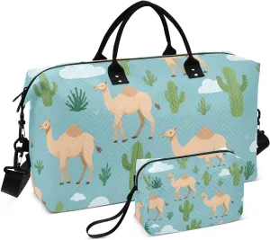 Travel Duffel Bags for Unisex-Adult, Personal Item Travel Duffel Bag with Shoes Compartment, Carry On Bag for Women, Travel, Gym, Weekend,Camel Print