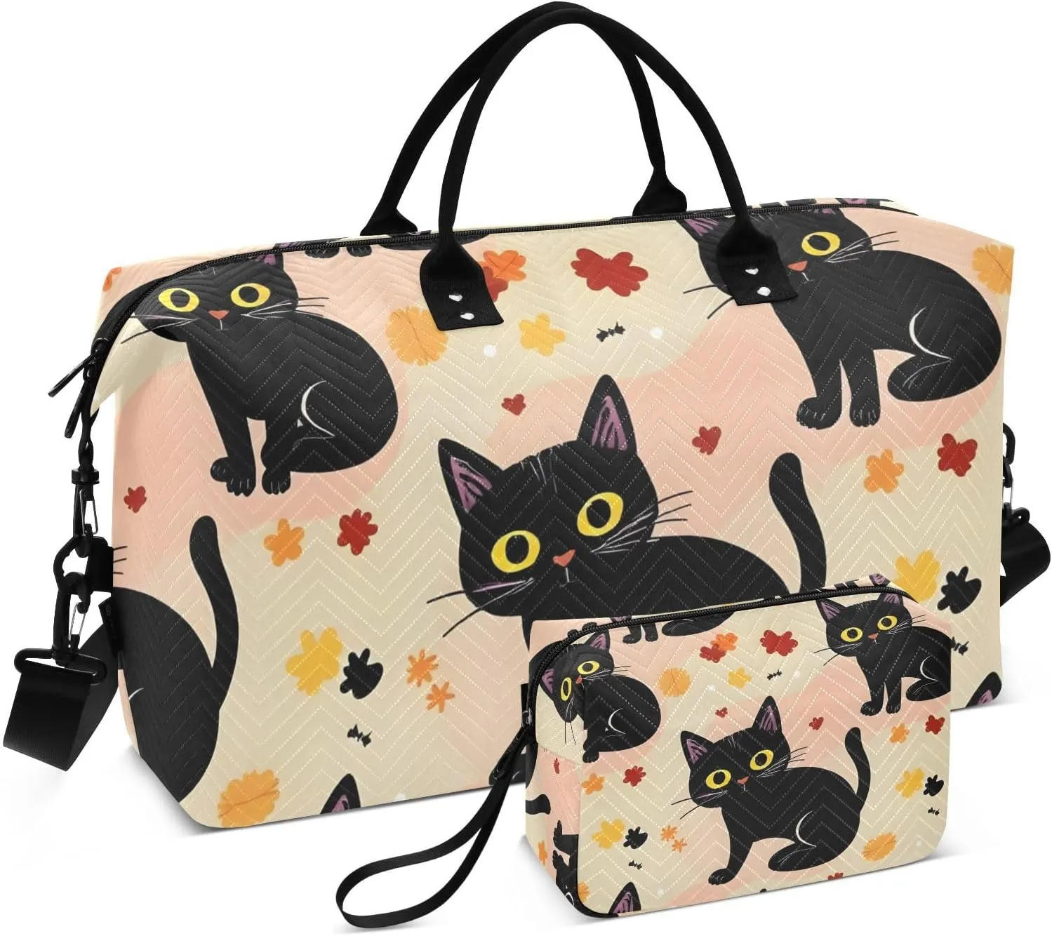 Travel Duffel Bags for Unisex-Adult, Personal Item Travel Duffel Bag with Shoes Compartment, Carry On Bag for Women, Travel, Gym, Weekend,Mysterious Black Cat
