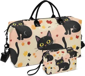 Travel Duffel Bags for Unisex-Adult, Personal Item Travel Duffel Bag with Shoes Compartment, Carry On Bag for Women, Travel, Gym, Weekend,Mysterious Black Cat