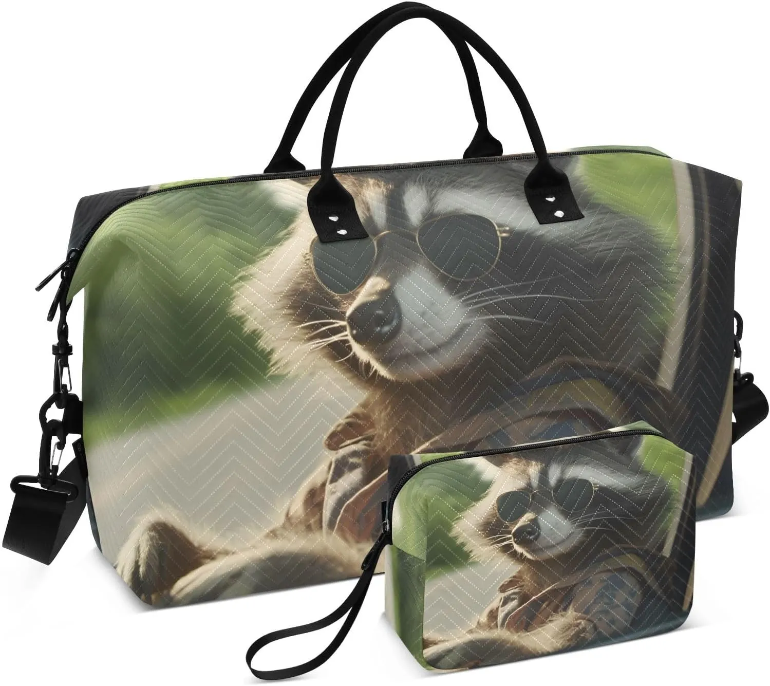 Travel Duffel Bags for Unisex-Adult, Personal Item Travel Duffel Bag with Shoes Compartment, Carry On Bag for Women, Travel, Gym, Weekend,Raccoon Driving
