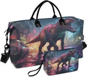 Travel Duffel Bags for Unisex-Adult, Personal Item Travel Duffel Bag with Shoes Compartment, Carry On Bag for Women, Travel, Gym, Weekend,Science Fiction Dinosaur
