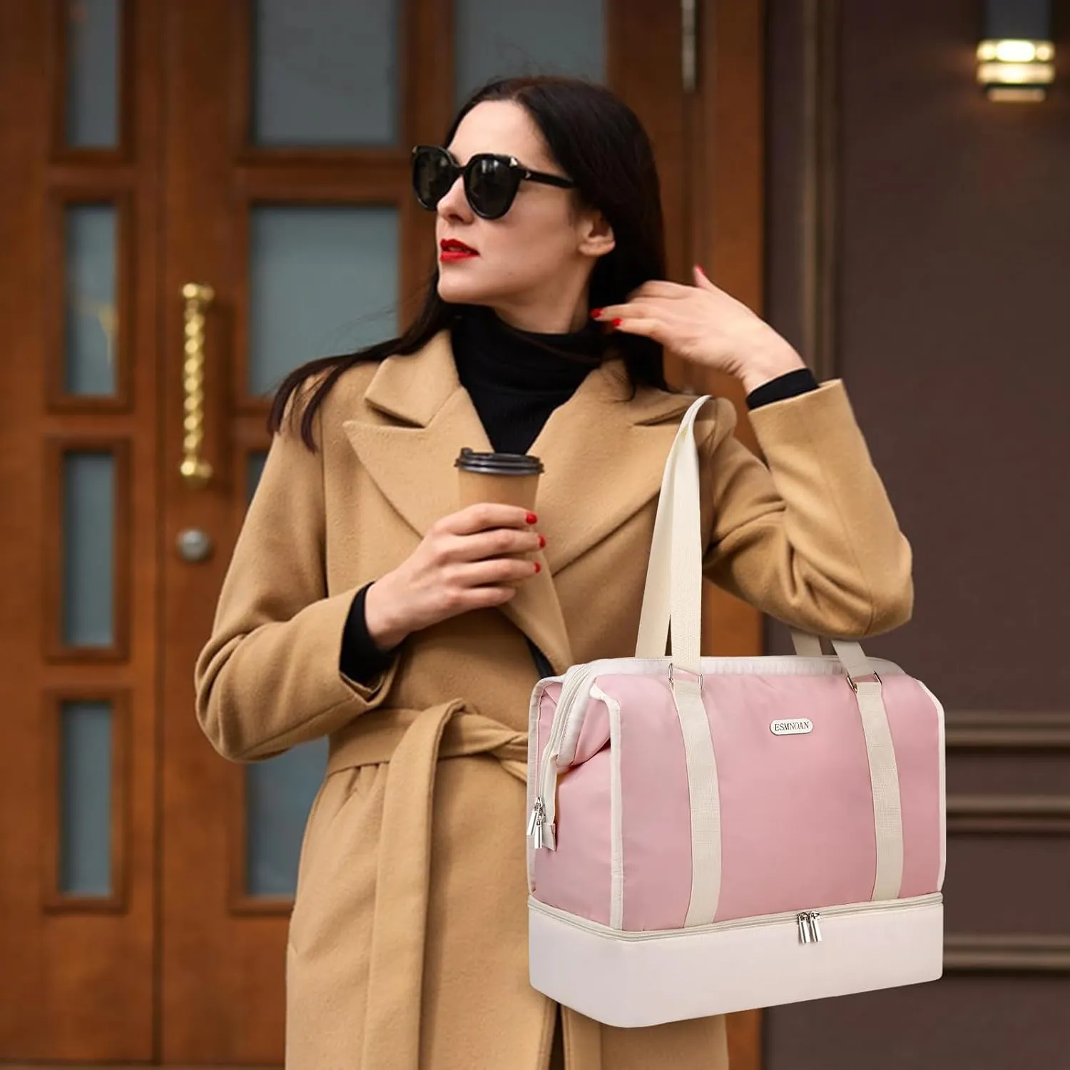 Travel Duffel Bags for Women with Wet Dry Separation and Shoe Compartment, Weekender Bags for Women for Airplane Travel, Trip, Gym, Labor and Delivery, Pink B