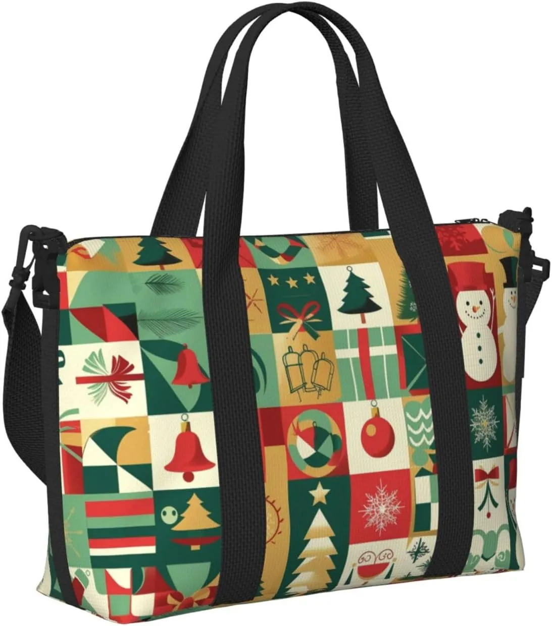 Travel Duffle Bag Christmas Patchwork Weekender Overnight Bags Luggage Bag for Women Men Waterproof Sports Gym Bag Hand Bag with Shoulder Strap