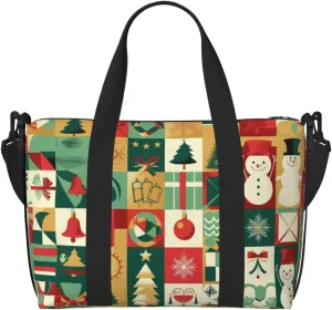 Travel Duffle Bag Christmas Patchwork Weekender Overnight Bags Luggage Bag for Women Men Waterproof Sports Gym Bag Hand Bag with Shoulder Strap