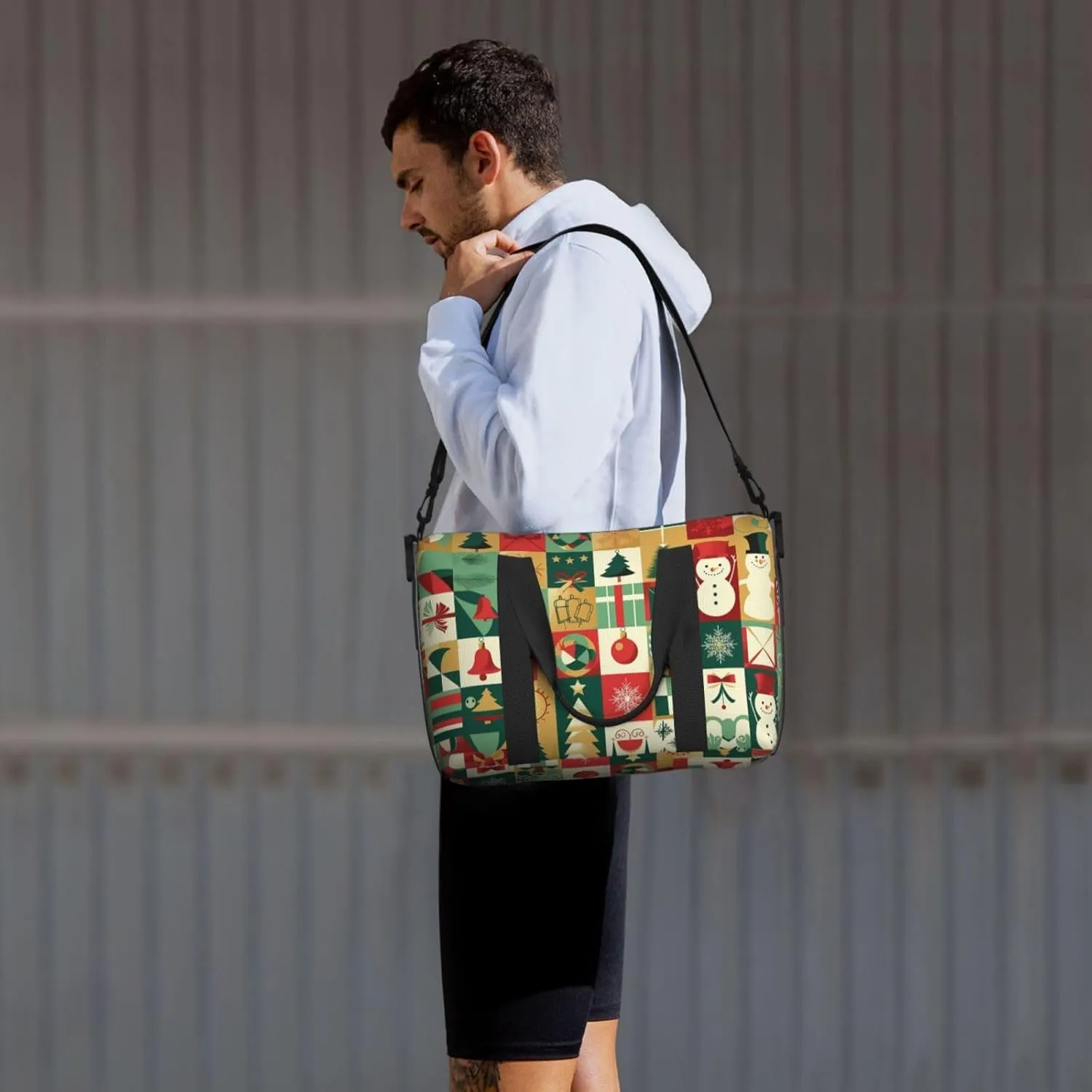 Travel Duffle Bag Christmas Patchwork Weekender Overnight Bags Luggage Bag for Women Men Waterproof Sports Gym Bag Hand Bag with Shoulder Strap