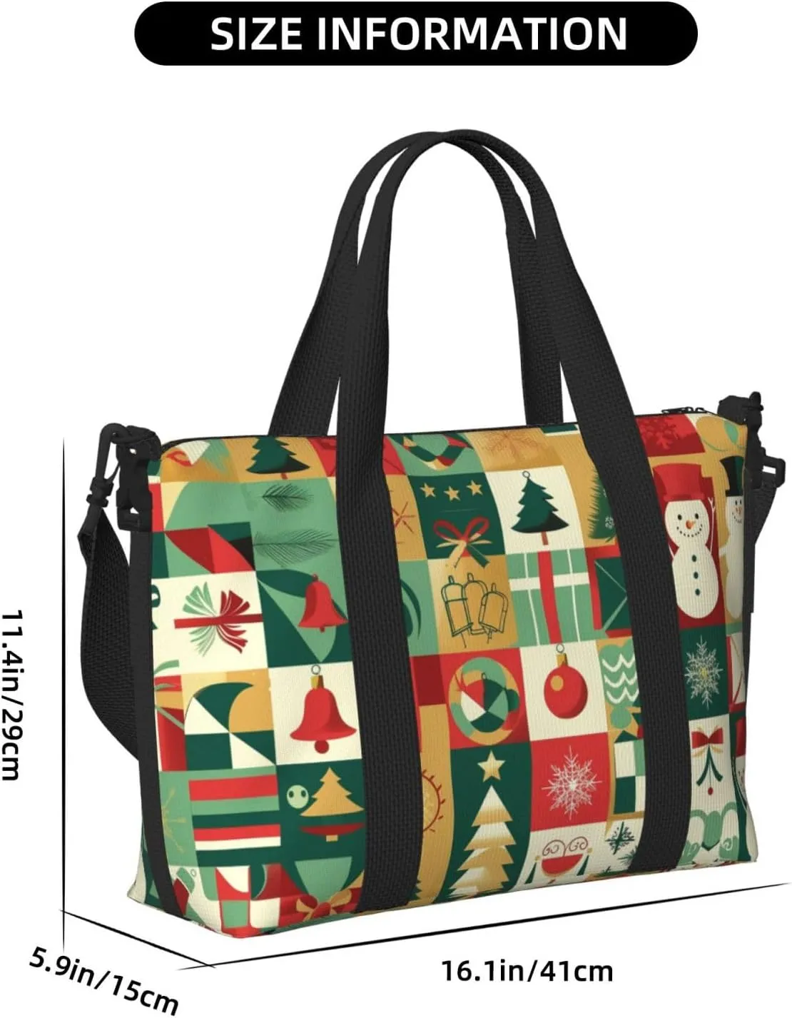 Travel Duffle Bag Christmas Patchwork Weekender Overnight Bags Luggage Bag for Women Men Waterproof Sports Gym Bag Hand Bag with Shoulder Strap
