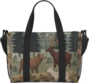 Travel Duffle Bag Farmhouse Bear Deer Patchwork Weekender Overnight Bags Luggage Bag for Women Men Waterproof Sports Gym Bag Hand Bag with Shoulder Strap
