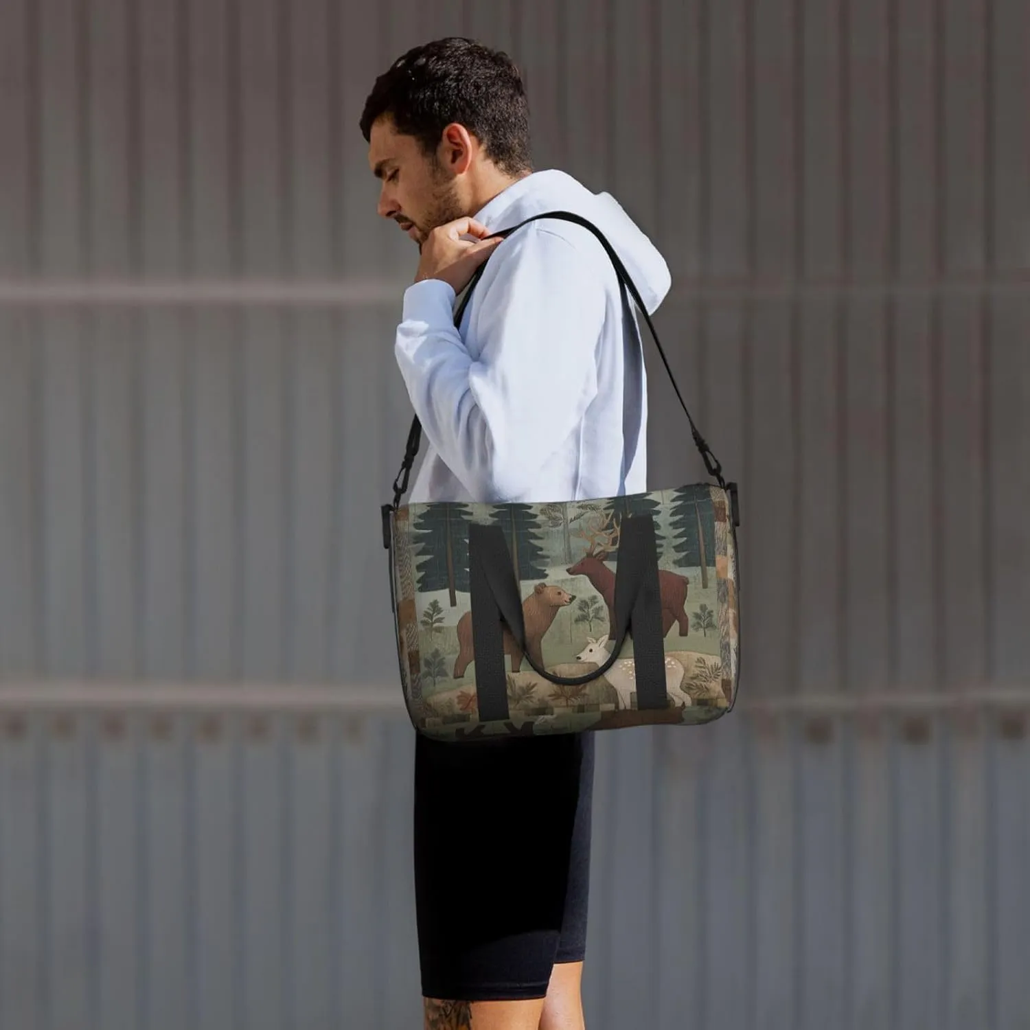 Travel Duffle Bag Farmhouse Bear Deer Patchwork Weekender Overnight Bags Luggage Bag for Women Men Waterproof Sports Gym Bag Hand Bag with Shoulder Strap