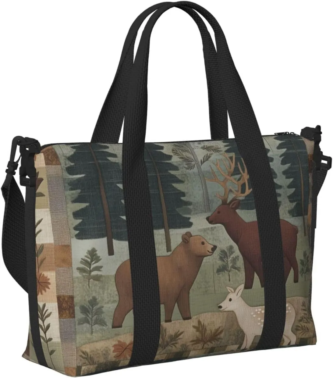 Travel Duffle Bag Farmhouse Bear Deer Patchwork Weekender Overnight Bags Luggage Bag for Women Men Waterproof Sports Gym Bag Hand Bag with Shoulder Strap