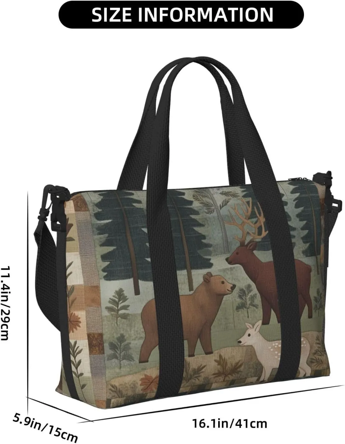 Travel Duffle Bag Farmhouse Bear Deer Patchwork Weekender Overnight Bags Luggage Bag for Women Men Waterproof Sports Gym Bag Hand Bag with Shoulder Strap