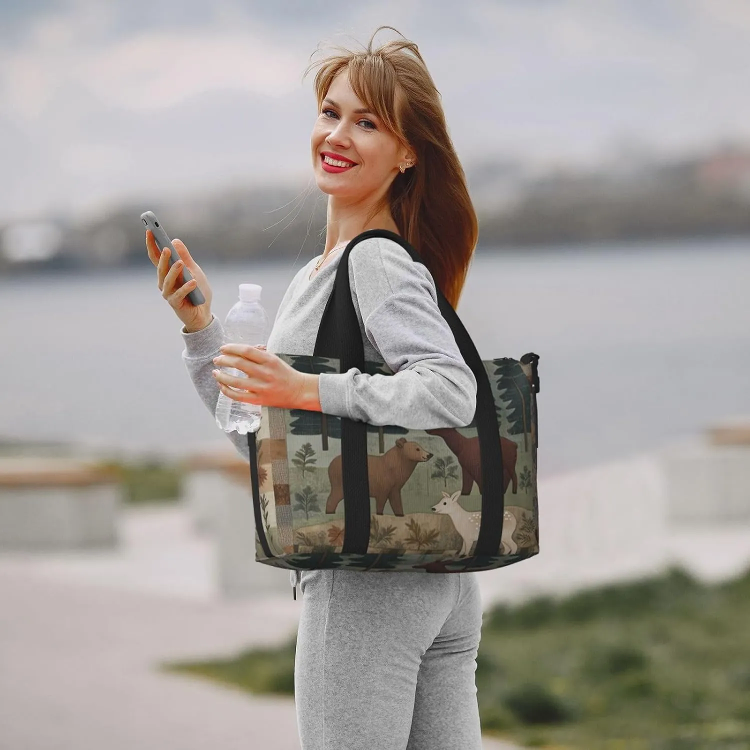 Travel Duffle Bag Farmhouse Bear Deer Patchwork Weekender Overnight Bags Luggage Bag for Women Men Waterproof Sports Gym Bag Hand Bag with Shoulder Strap