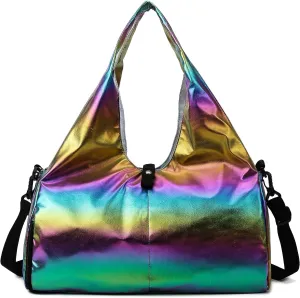 Travel Gym Bag for Women, Waterproof Gym Bag Carry On Weekender Bag with Shoe Compartment & Wet Pocket,Carrying Workout Gear, Makeup and Accessories (Colorful)