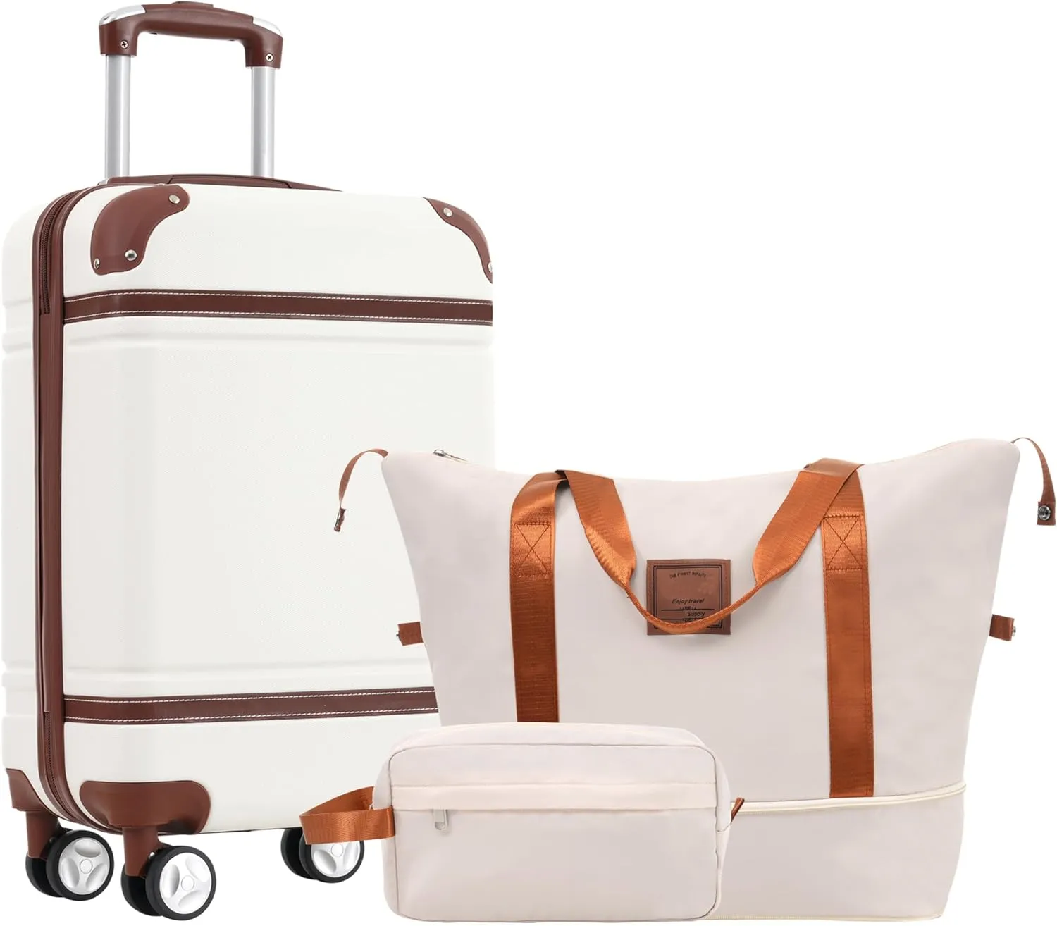 Travel with Hardshell Luggage Set, 20-Inch Suitcase with Travel Bags, Durable ABS Material, White