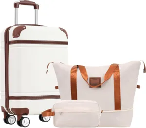 Travel with Hardshell Luggage Set, 20-Inch Suitcase with Travel Bags, Durable ABS Material, White