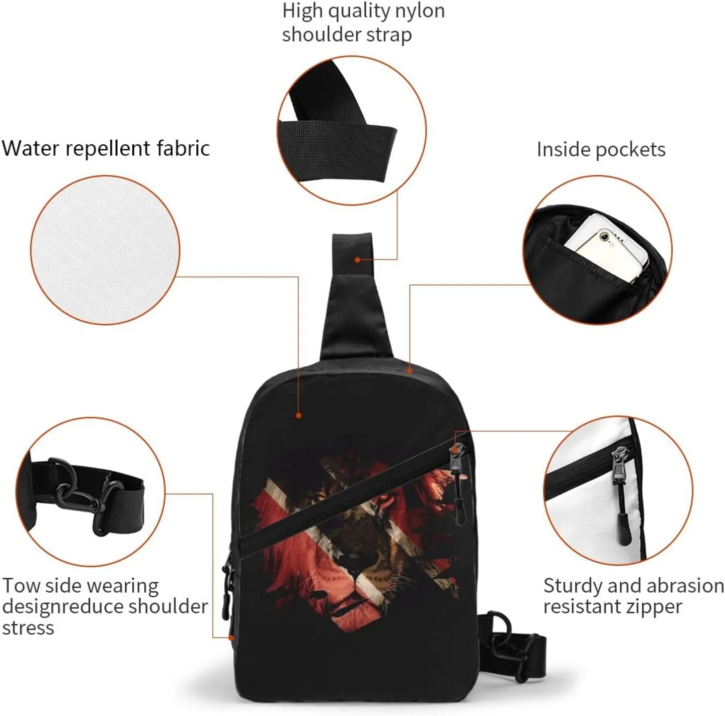 Trinidad Tobago Flag African Lion Packable Crossbody Bag Portable Sling Bags Foldable Travel Daypack Reusable Sports Shoulder Backpack Diagonally Chest Bag for Workout