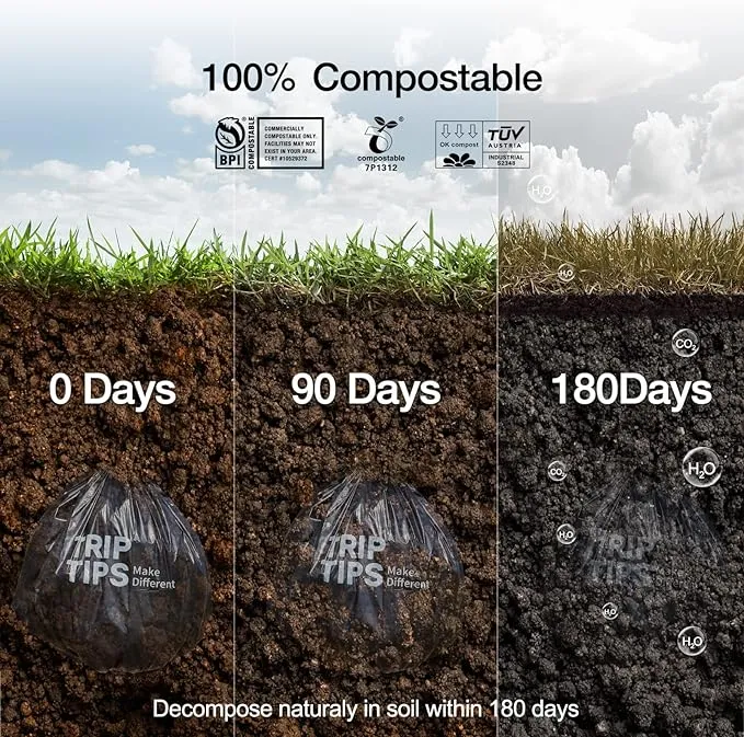 TRIPTIPS Biodegradable Portable Toilet Bags 8 gallon｜40 Count Camping Toilet Bags for Portable Potty,Leak-Proof 100% Compostable Toilet Bags 5 Gallon Bucket，Toilet Waste Bags for Outdoors