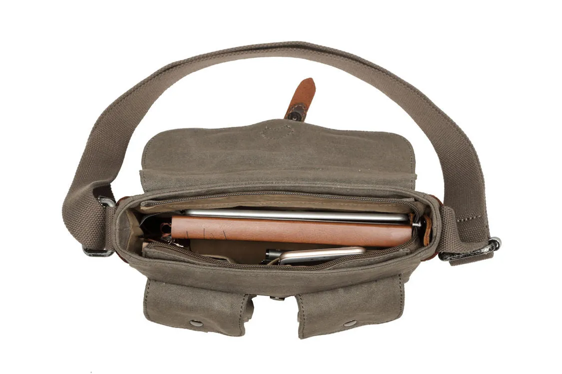 Troop London Heritage Olive Canvas Small Messenger Bag