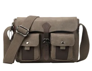 Troop London Heritage Olive Canvas Small Messenger Bag