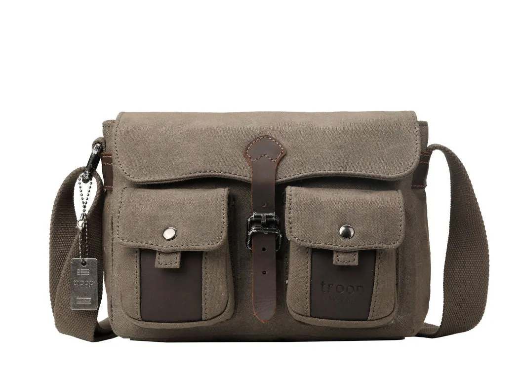 Troop London Heritage Olive Canvas Small Messenger Bag