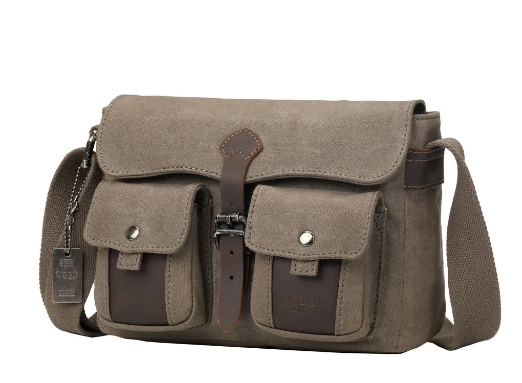 Troop London Heritage Olive Canvas Small Messenger Bag