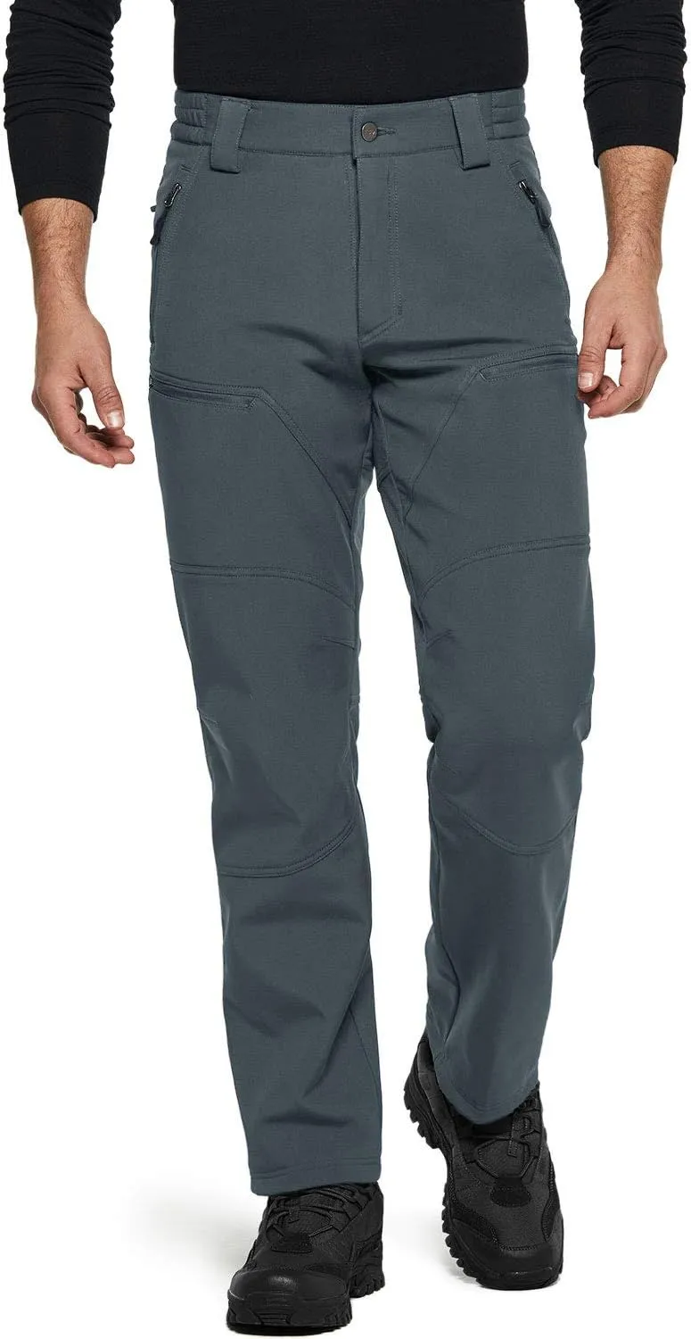 TSLA Men's Snow Ski Snowboard Waterproof Softshell Cargo Pants, Hiking Fleece Lined Bottoms, Outdoor Work Pants