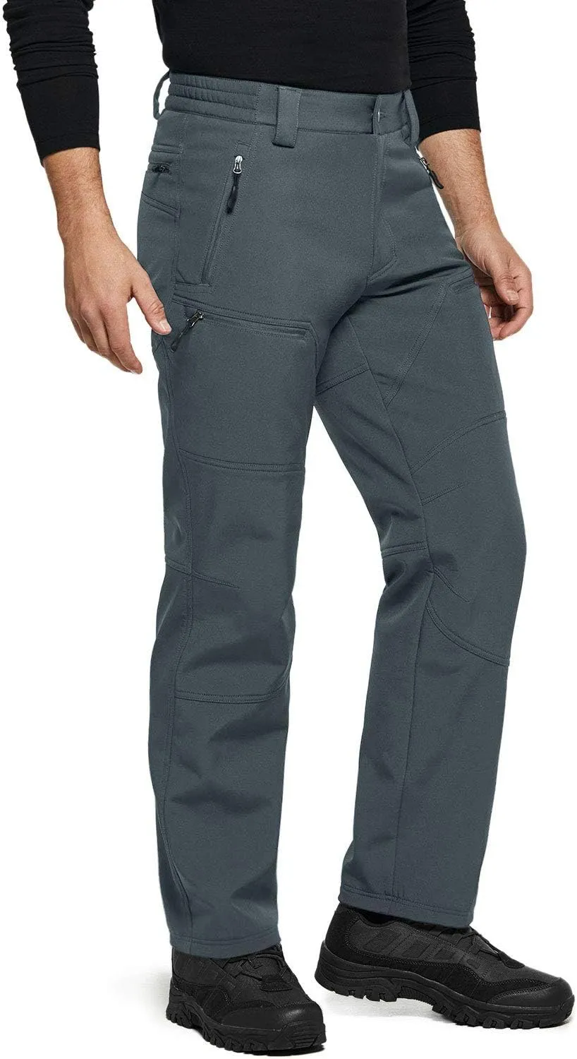 TSLA Men's Snow Ski Snowboard Waterproof Softshell Cargo Pants, Hiking Fleece Lined Bottoms, Outdoor Work Pants