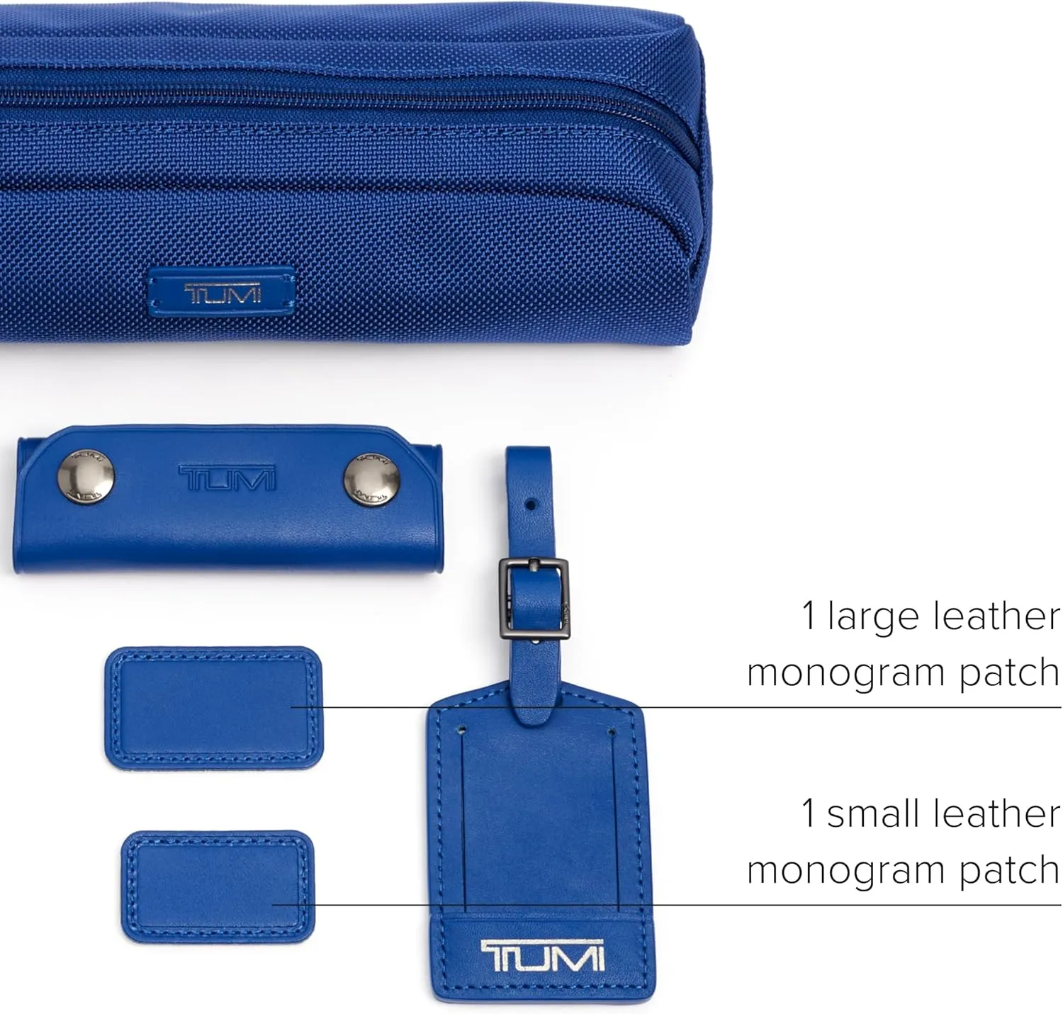 TUMI - Accents Kit - Includes 2 Leather Monogram Patches, 1 Leather Luggage Handle Wrap, 1 Luggage Tag & 8 Leather Zipper Pulls - Atlantic