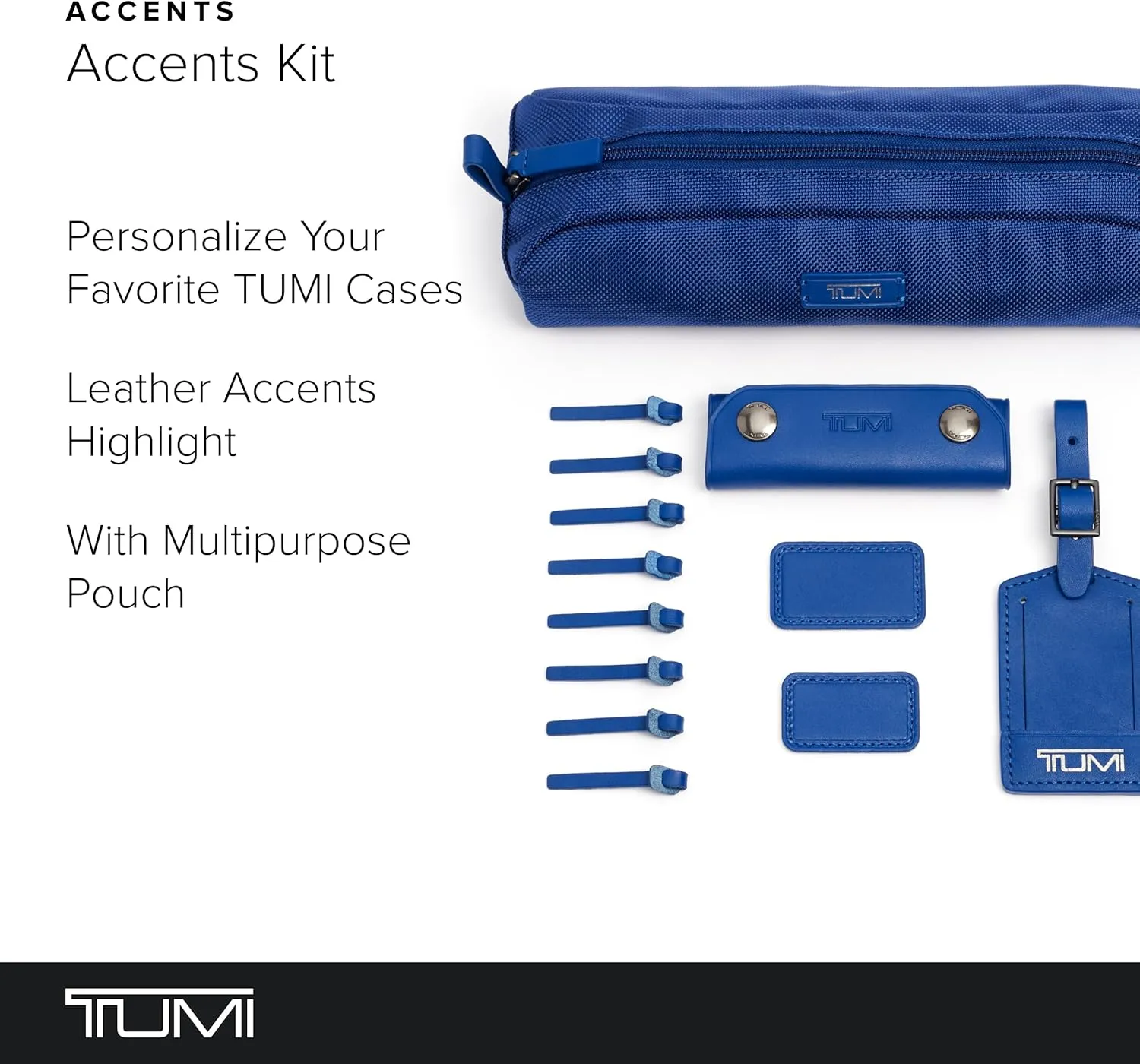 TUMI - Accents Kit - Includes 2 Leather Monogram Patches, 1 Leather Luggage Handle Wrap, 1 Luggage Tag & 8 Leather Zipper Pulls - Atlantic