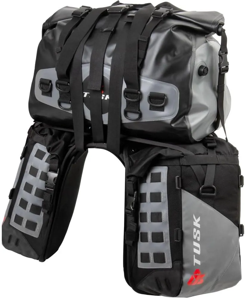 Tusk Highland X2 Rackless Luggage System w/Medium Dry Duffel Tail Bag Standard Heat Shield for Kawasaki KLR650 Adventure 2022