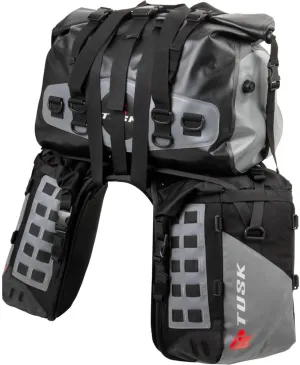 Tusk Highland X2 Rackless Luggage System w/Medium Dry Duffel Tail Bag Standard Heat Shield for Kawasaki KLR650 Adventure 2022