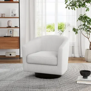 UIXE Swivel Accent Chair, Upholstered Corduroy Barrel Chair for Living Room, Small Single Sofa Bedroom Reading Seat, Beige