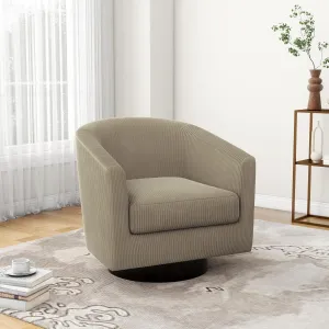 UIXE Swivel Accent Chair, Upholstered Corduroy Barrel Chair for Living Room, Small Single Sofa Bedroom Reading Seat, Camel
