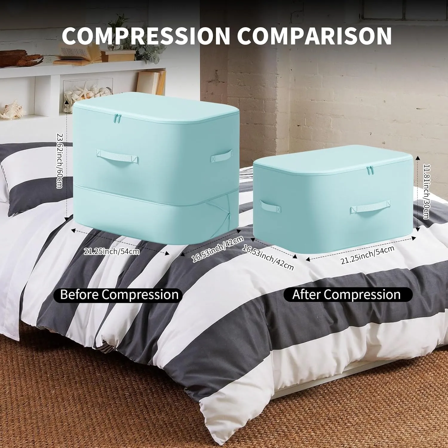 Ultra Space Saving Compression Storage Bags Self-Compressing for Maximum Space Efficiency bag organizer Ideal for Moving & Travel Wardrobe & Under Bed Storage Bins for Space Optimization (Blue)