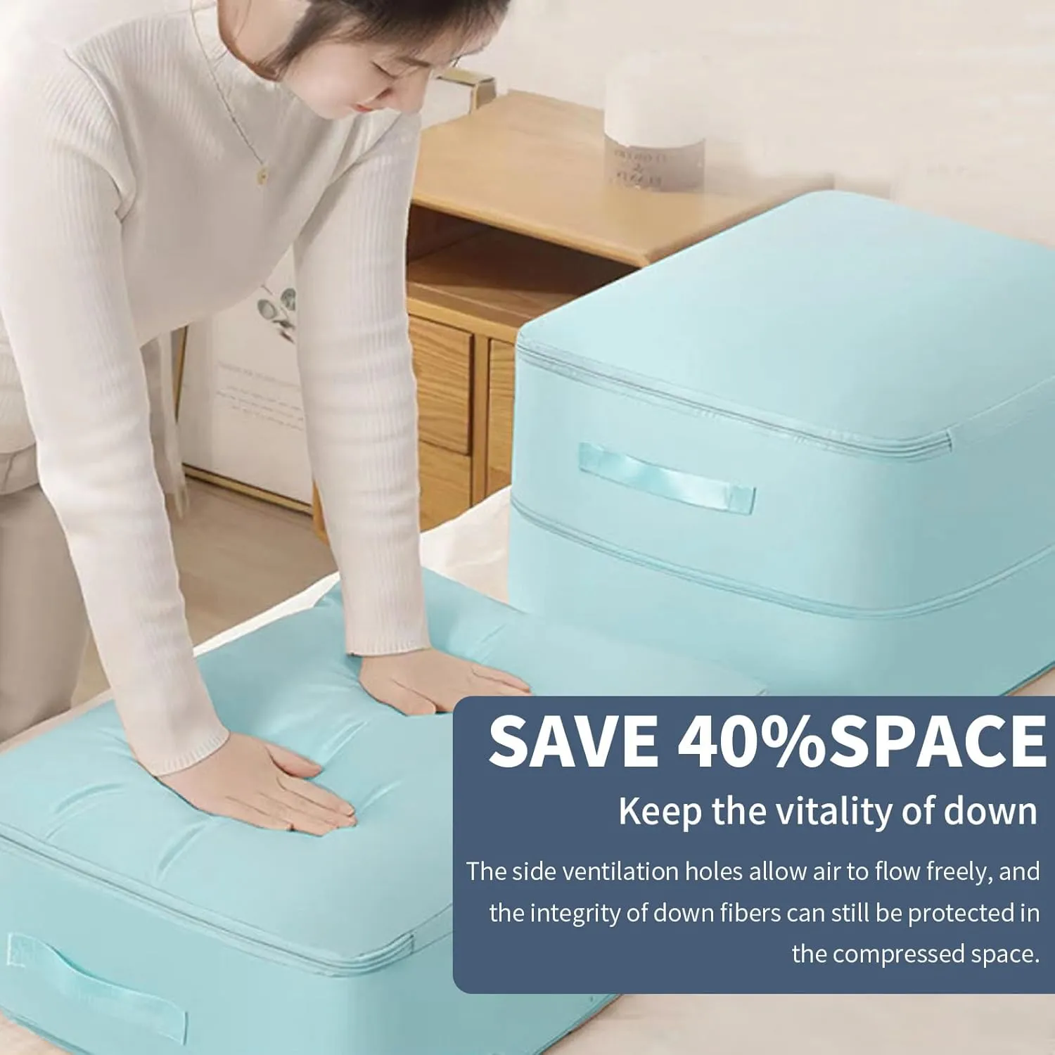 Ultra Space Saving Compression Storage Bags Self-Compressing for Maximum Space Efficiency bag organizer Ideal for Moving & Travel Wardrobe & Under Bed Storage Bins for Space Optimization (Blue)