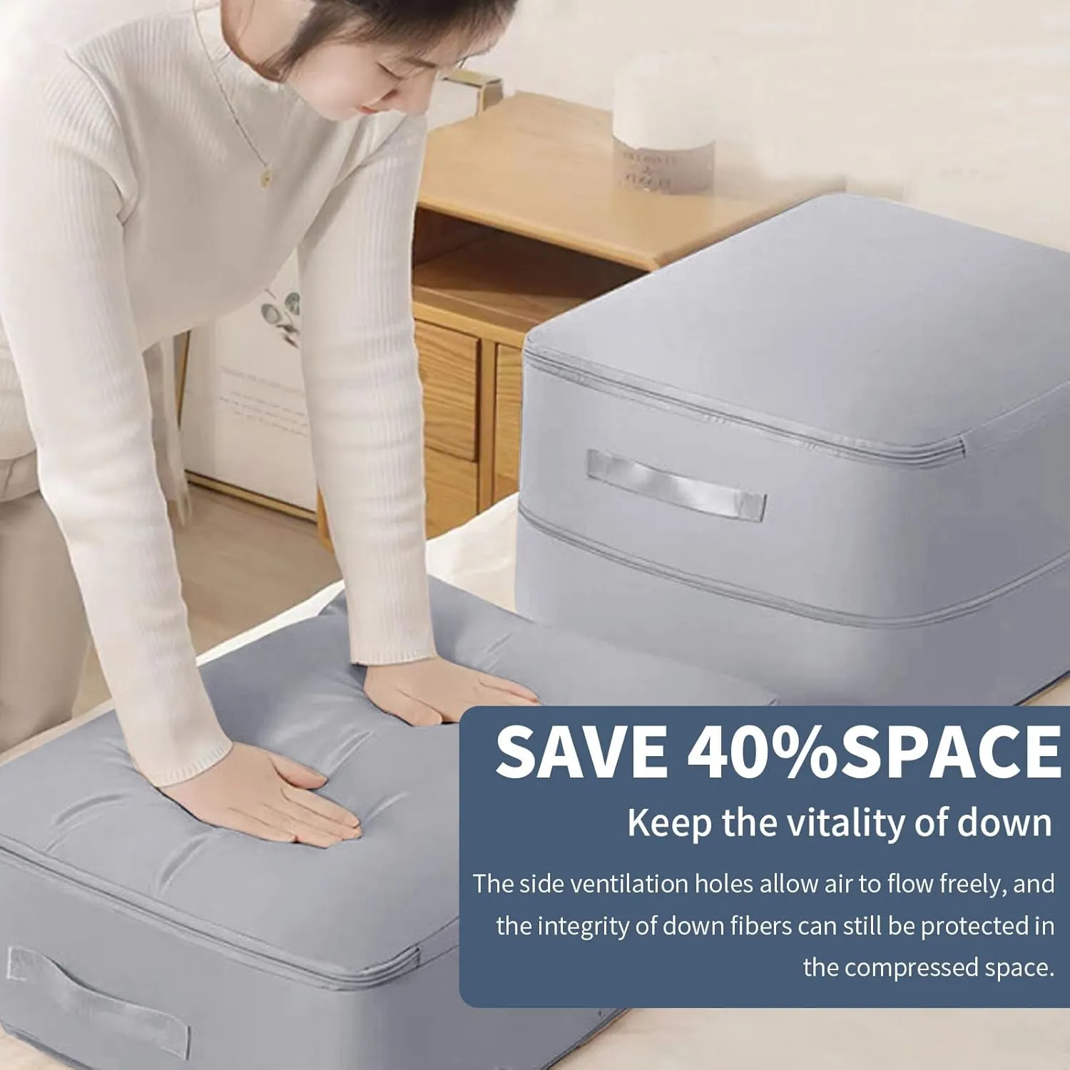 Ultra Space Saving Compression Storage Bags Self-Compressing for Maximum Space Efficiency bag organizer Ideal for Moving & Travel Wardrobe & Under Bed Storage Bins for Space Optimization (Grey)