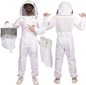 Ultra-Ventilated Polycotton Beekeeping Suit for Men & Women with Gloves & Two Beekeeping Veils-Professional & Beginner Apiarist Suit. (Sv, S)